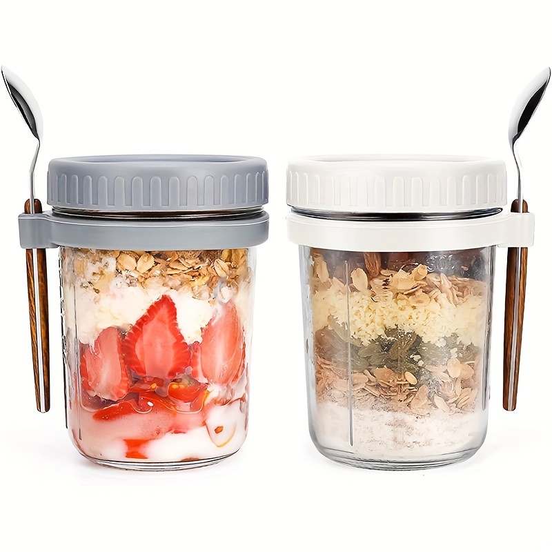 Food Storage Jar Set - แก้วโอ๊ตมีล 1 ชิ้น/2 ชิ้น พร้อมฝาและช้อน ขนาด