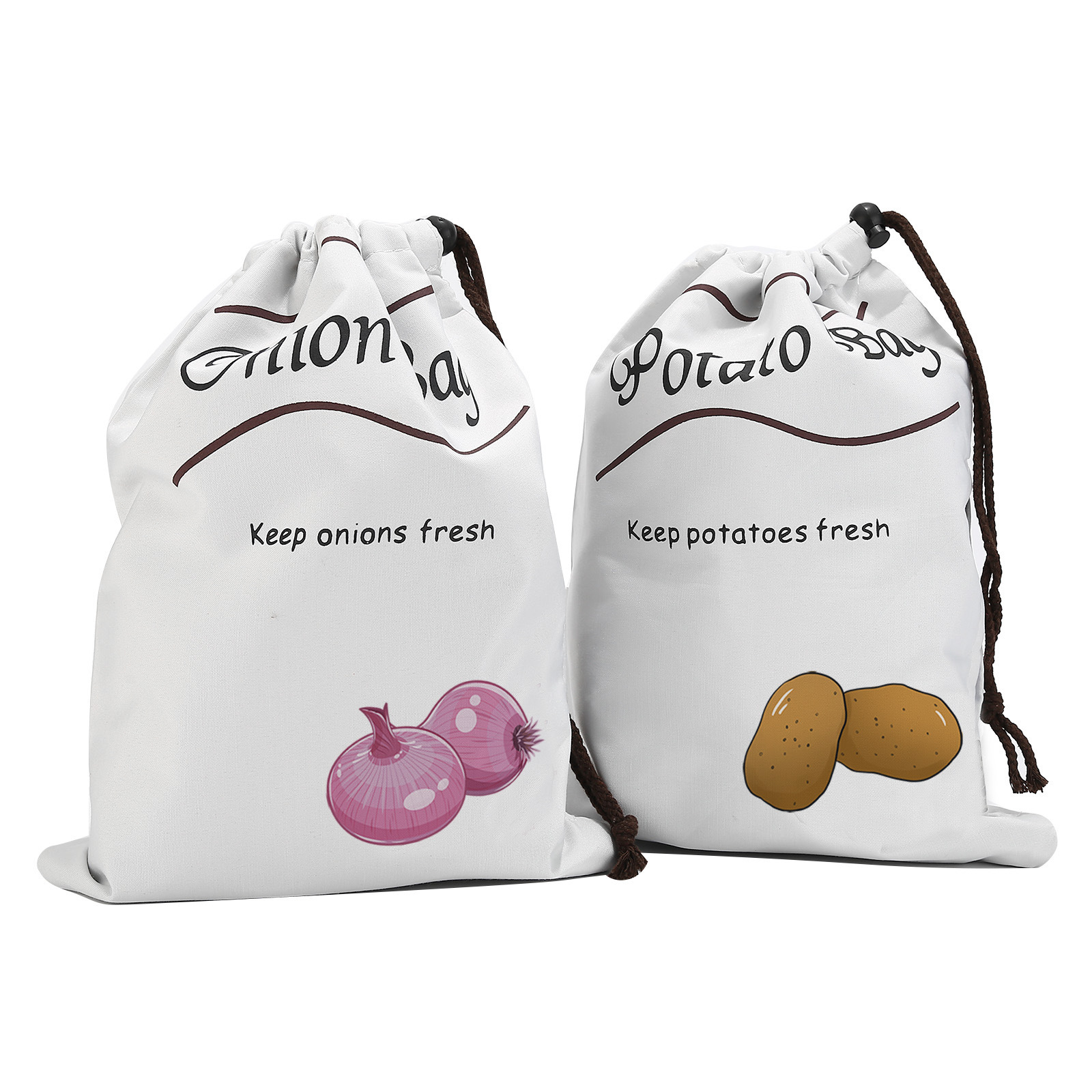 Food Storage Roots - ถุงเก็บผักแบบใช้ซ้ำได้ 2 ชิ้น ผ้าแคนวาสปลอดภัยสำหรับอาหาร พร้อมเชือกผูก เหมาะสำหรับหัวหอม