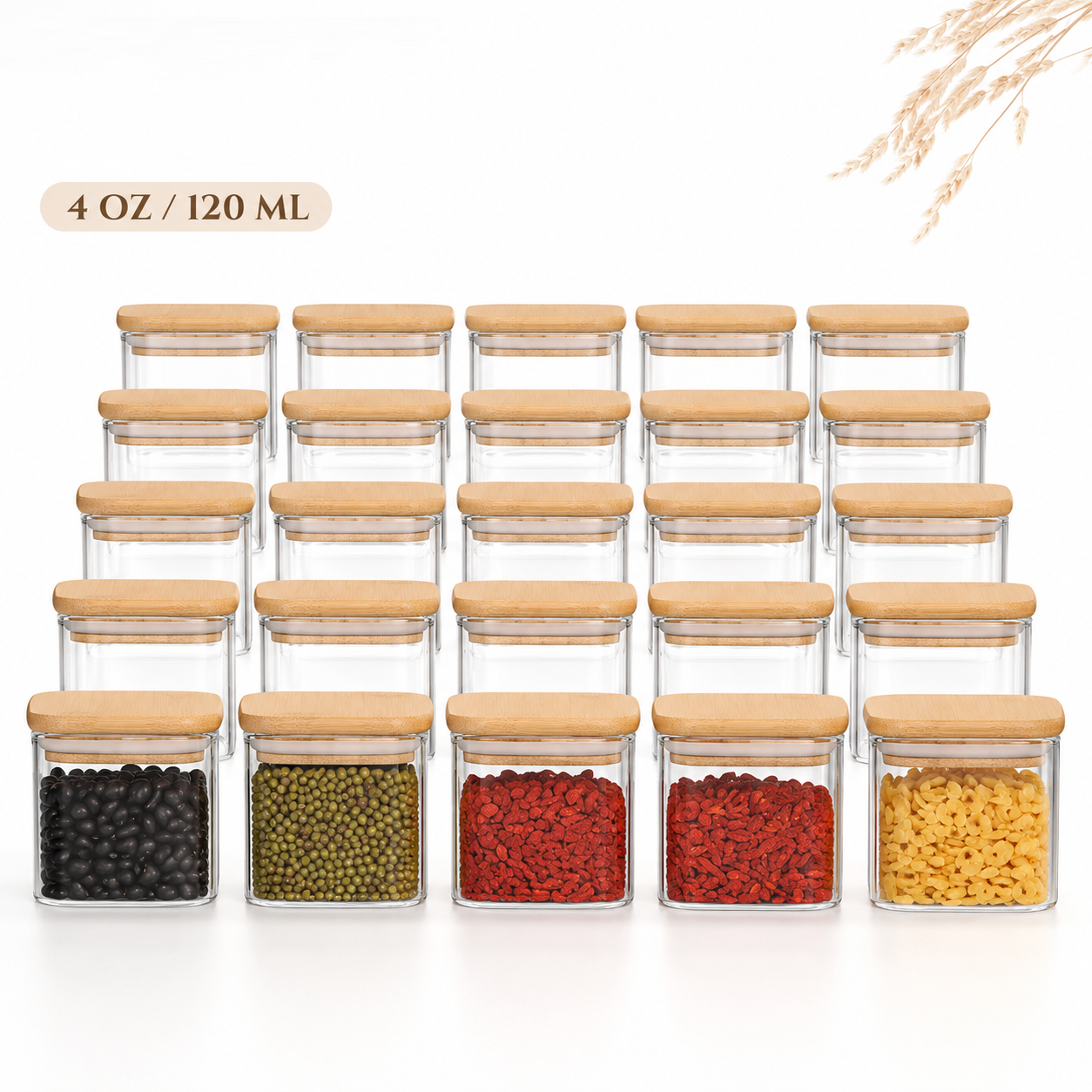 Food Storage Jars With Lids - ขวดแก้วฝาไม้ไผ่ 120 มล. 4 ออนซ์ ภาชนะเก็บอาหารแก้ว