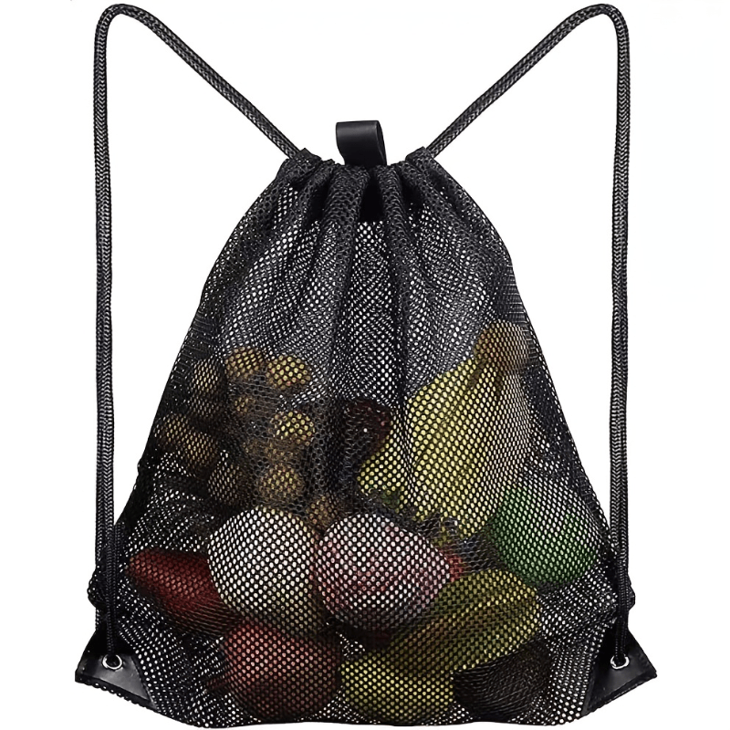 Produce Bag Reusable Mesh - กระเป๋าเป้สะพายหลังแบบตาข่ายระบายอากาศได้ กระเป๋าใส่ของชำแบบพกพา ถุงเก็บผลไม้ น้ำหนักเบา กระเป๋ากีฬา กระเป๋าช้อปปิ้งแบบใช้ซ้ำได้