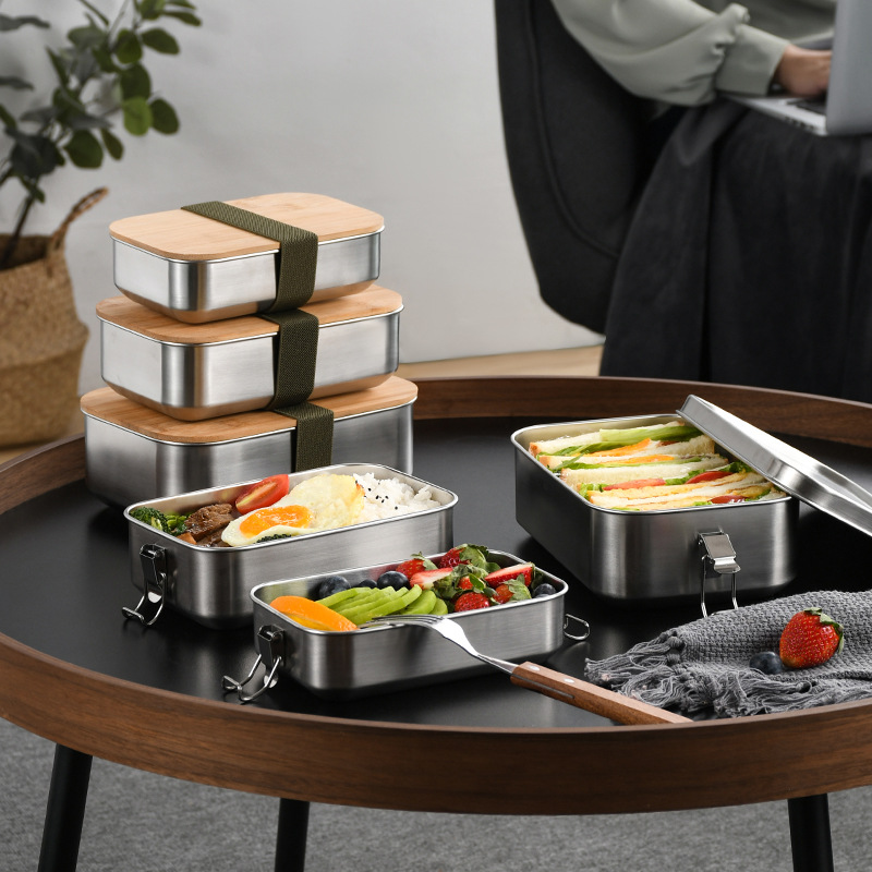 Food Storage Containers Tupperware - สแตนเลสกล่องอาหารกลางวันสไตล์ญี่ปุ่นหัวเข็มขัดแบบพกพา Tupperware เก็บอาหาร Airtight ภาชนะห้องครัว