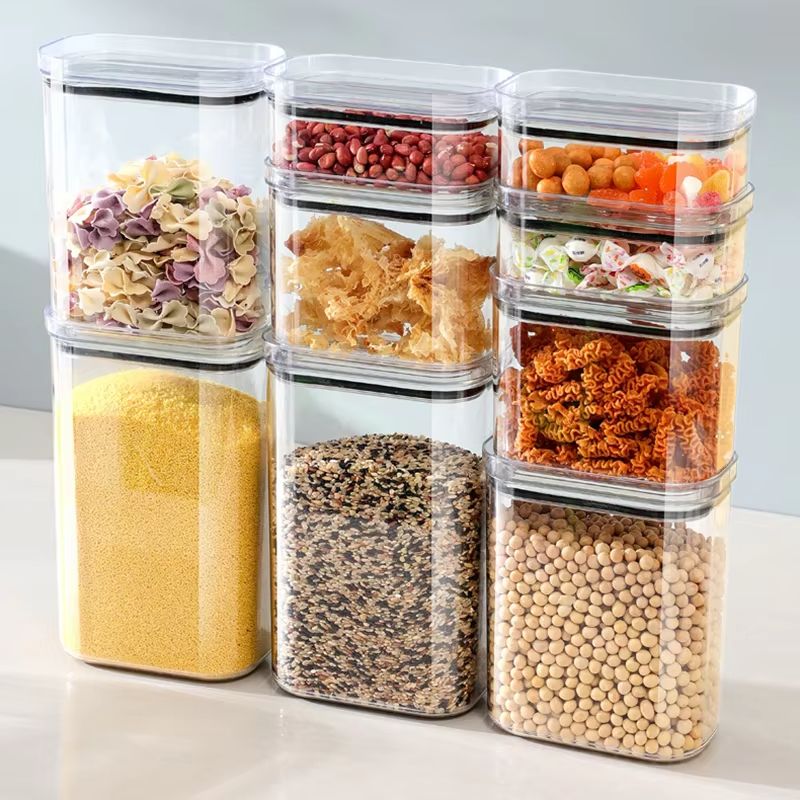 Food Storage Jar Set - กล่องเก็บของในครัวแบบปิดผนึก สำหรับเก็บธัญพืช ถั่วเหลือง ถั่วต่างๆ ผลิตจากพลาสติกเกรดอาหาร แข็งแรง