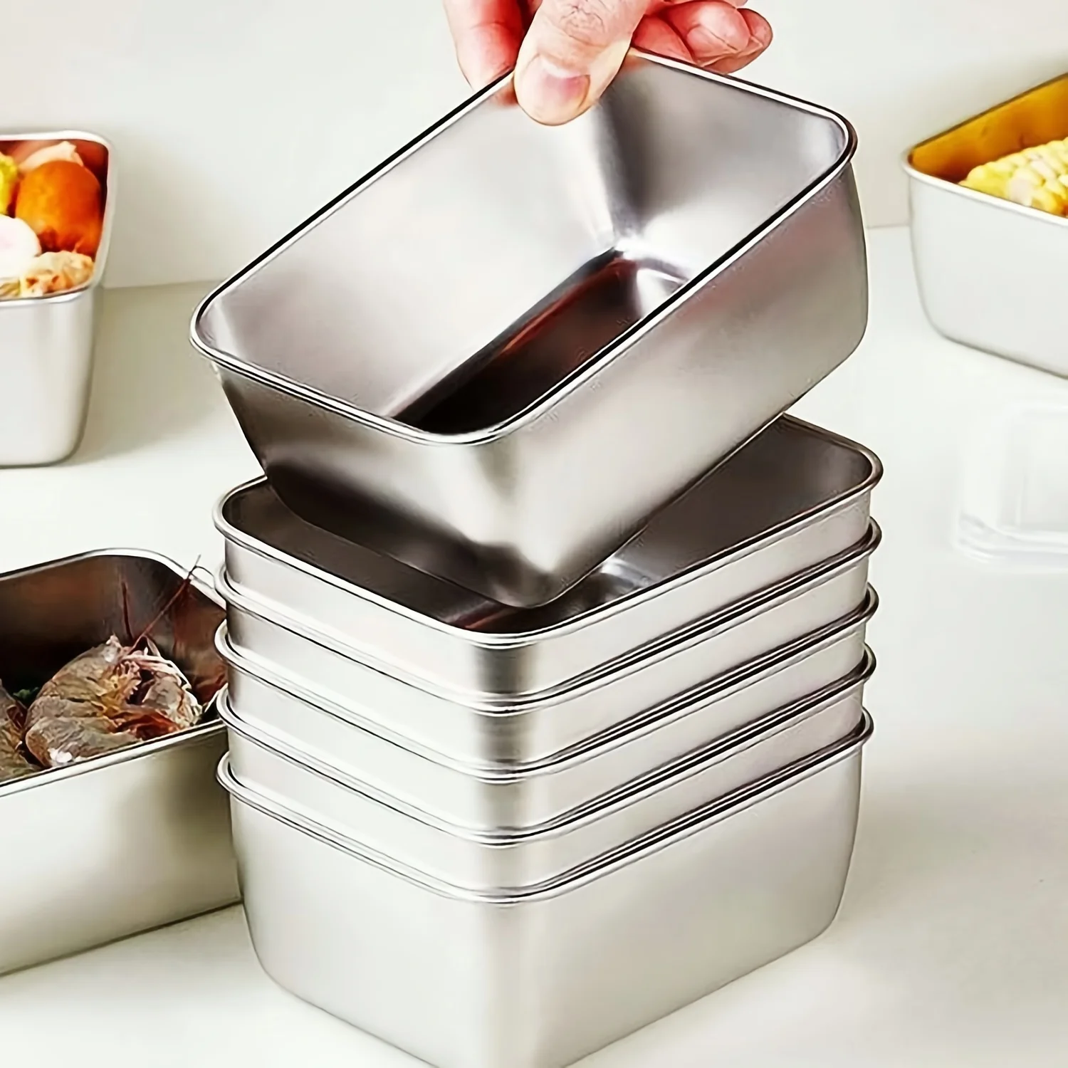 Food Storage Containers Set - ชุดกล่องเก็บอาหารสแตนเลสพร้อมฝาปิด - ป้องกันการรั่วซึม ซ้อนกันได้ และนำกลับมาใช้ใหม่ได้ สำหรับการตั้งแคมป์