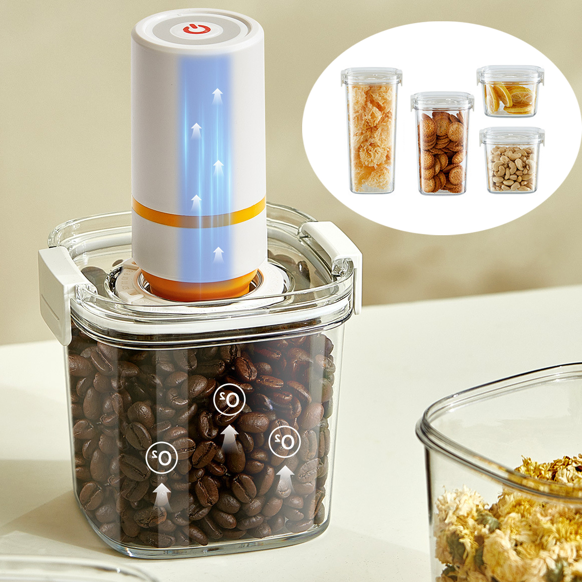 Food Storage Jar Set - ถังปิดผนึกสูญญากาศเมล็ดกาแฟขวดสูญญากาศครัวกล่องเก็บธัญพืช Airtight คอนเทนเนอร์ความชื้นกระป๋องปิดผนึกสําหรับชา