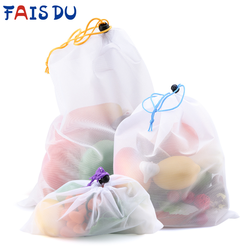 Produce Bag Reusable Mesh - 3/9/15pcs ผักผลไม้ตาข่ายผลิตกระเป๋าเทปสีสันล้างทําความสะอาดได้เป็นมิตรกับสิ่งแวดล้อมกระเป๋าสําหรับจัดเก็บของเล่น Sundries