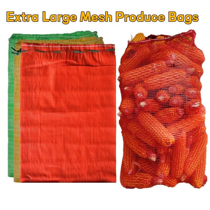 Produce Bag Reusable Mesh - ถุงตาข่ายเก็บผลผลิตขนาดใหญ่พิเศษ 10 ชิ้น ใช้ซ้ำได้ เหมาะสำหรับหัวหอม มันฝรั่ง