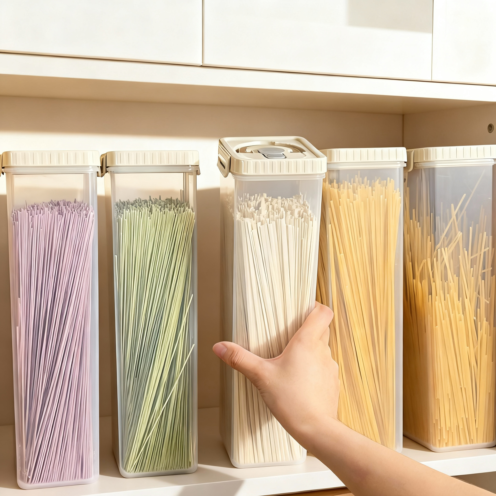 Food Storage Drawer Organizer - กล่องเก็บเส้นก๋วยเตี๋ยวแบบมีหูหิ้ว ป้องกันความชื้น กล่องเก็บอาหารแบบสุญญากาศ กล่องพลาสติกสำหรับเก็บอาหารในครัว กล่องเก็บอาหารสด