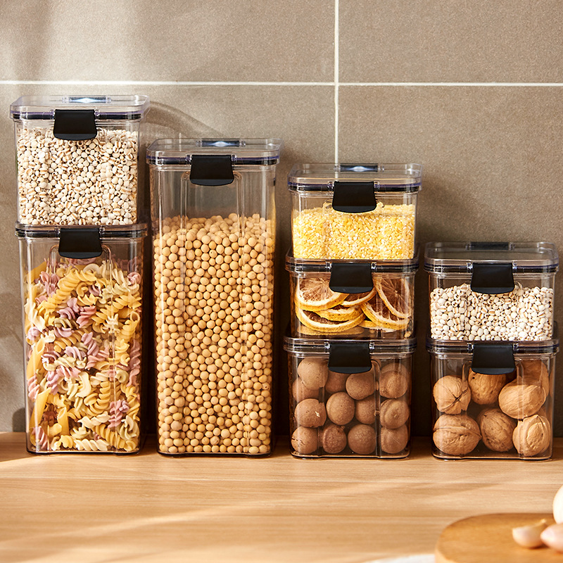 Food Storage Jar Set - ชุดกล่องเก็บของในครัวแบบปิดผนึก ภาชนะเก็บธัญพืชขนาดใหญ่ กล่องพลาสติกกันความชื้น ชุดกล่องใส่เครื่องปรุงรสในครัวเรือน