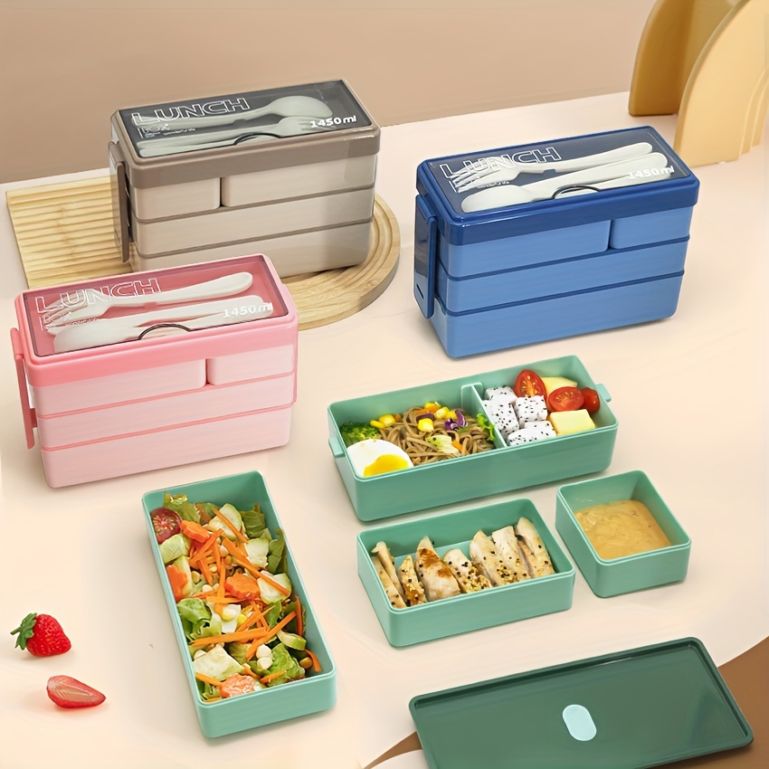 Food Storage Drawer Organizer - 1450ML Bento กล่องอาหารกลางวันขนาดใหญ่ความจุ MULTI LAYER เก็บอาหารพร้อมช้อนส้อม