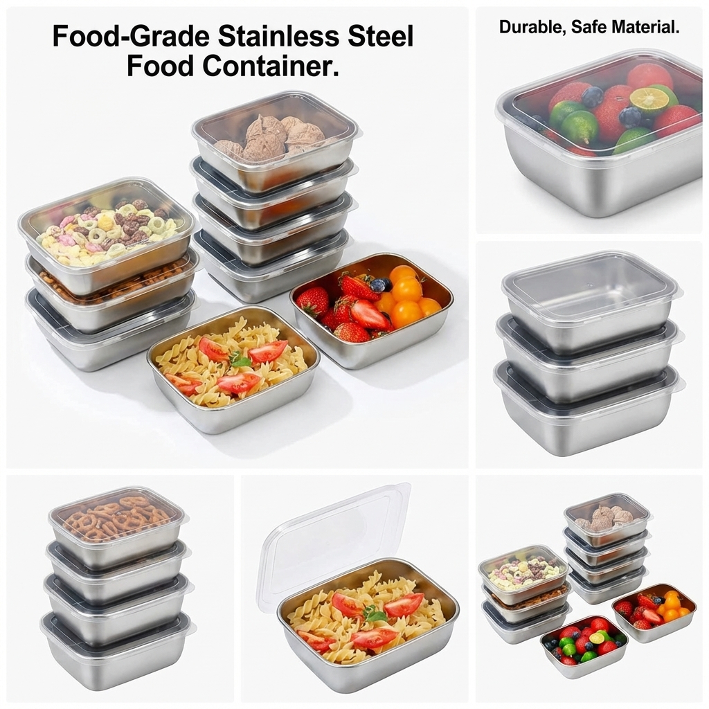 Food Storage Jar Set - กล่องเก็บอาหารสแตนเลส 5 ชิ้น แบบซ้อนได้ สำหรับเตรียมอาหาร กล่องอาหารกลางวัน