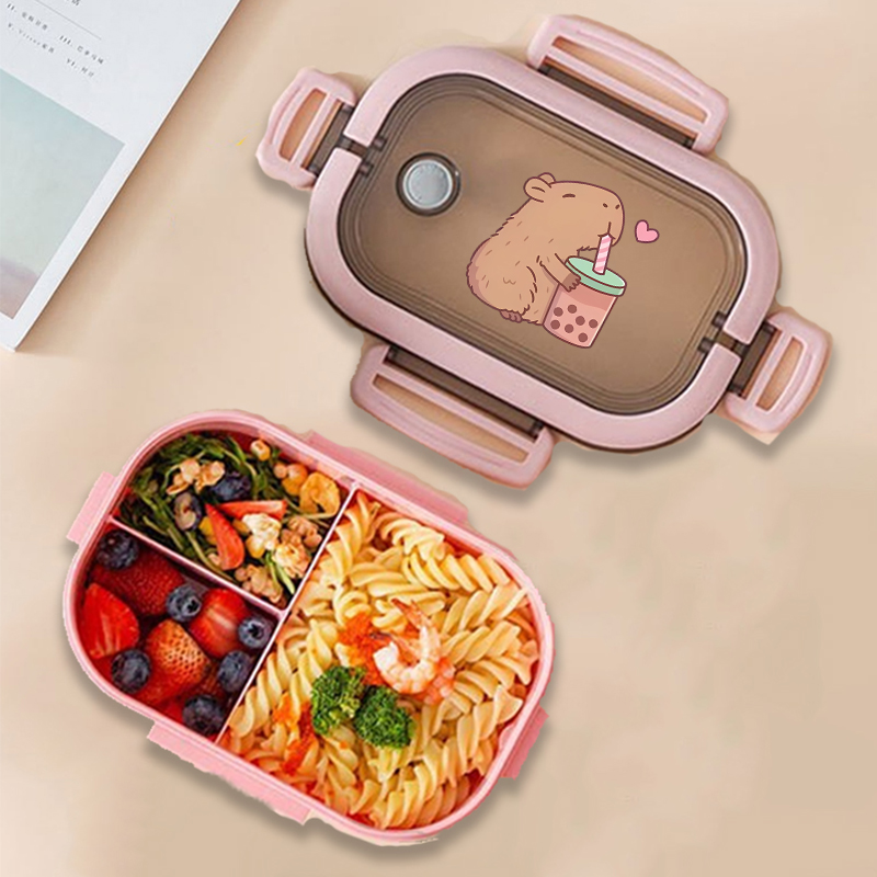 Food Storage Containers Set - กล่องข้าวกลางวันลายคาปิบาร่า ลายการ์ตูนอนิเมะ กล่องเก็บอาหารสำหรับเด็ก กล่องอาหารกลางวันสำหรับเด็กนักเรียน ปิกนิก กล่องอาหารกลางวันสำหรับเด็กชายและเด็กหญิง