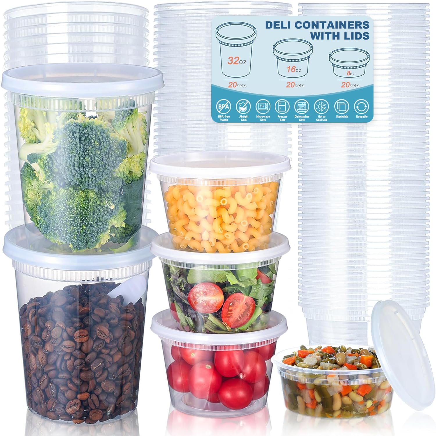 Food Storage Time - 24 ชิ้น Deli ภาชนะเก็บอาหารพร้อมฝาปิด, ภาชนะเก็บอาหารพลาสติก 8