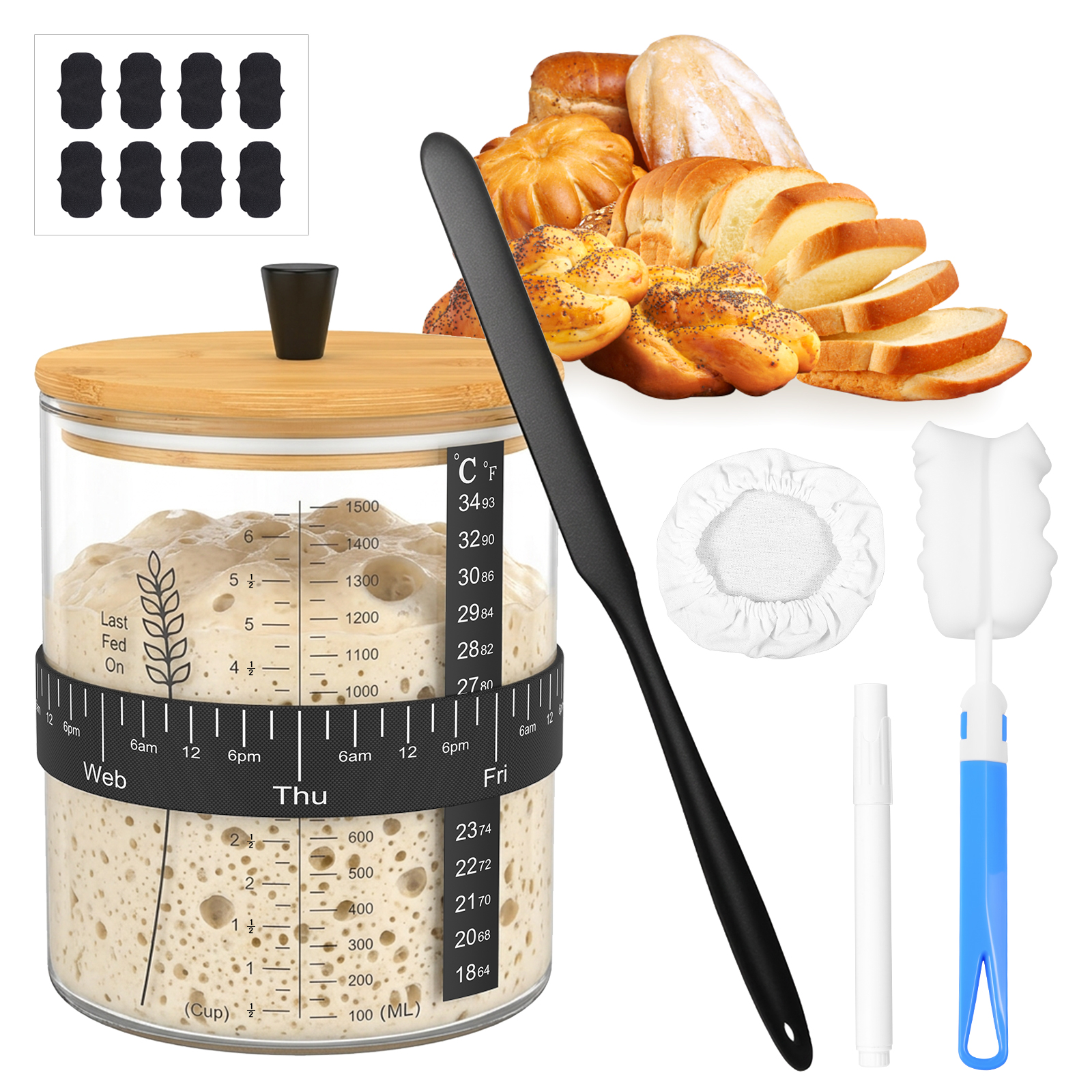 Food Storage Jar Set - ชุดขวดแก้วใสสำหรับทำแป้งซาวโดว์ ขนาด 1500/900 มล. ทนความร้อน ใช้สำหรับหมักแป้ง