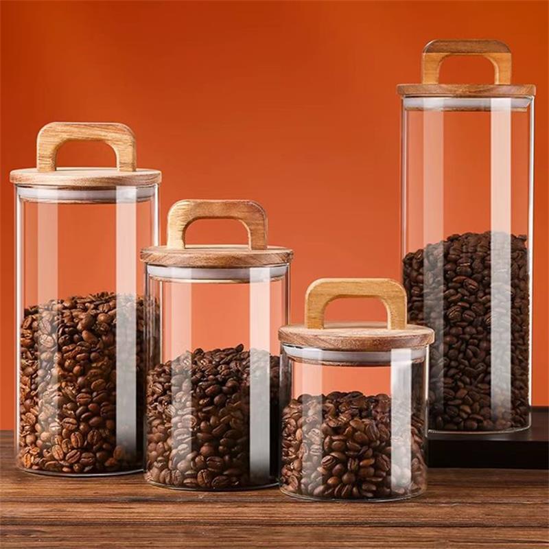 Food Storage Jars With Lids - ขวดแก้วใสพร้อมฝาปิดไม้ไผ่กระป๋องปิดผนึกภาชนะเก็บอาหารสําหรับชาหลวมกาแฟถั่วน้ําตาลเกลือ Gadgets ครัว