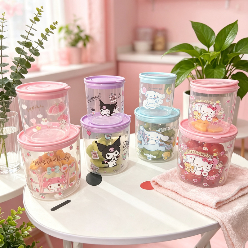 Food Storage Jar Set - ชุดโหลเก็บของลายการ์ตูนน่ารัก 1 ใบขนาดใหญ่และ 1 ใบขนาดเล็ก ภาชนะบรรจุอาหารแบบสุญญากาศ