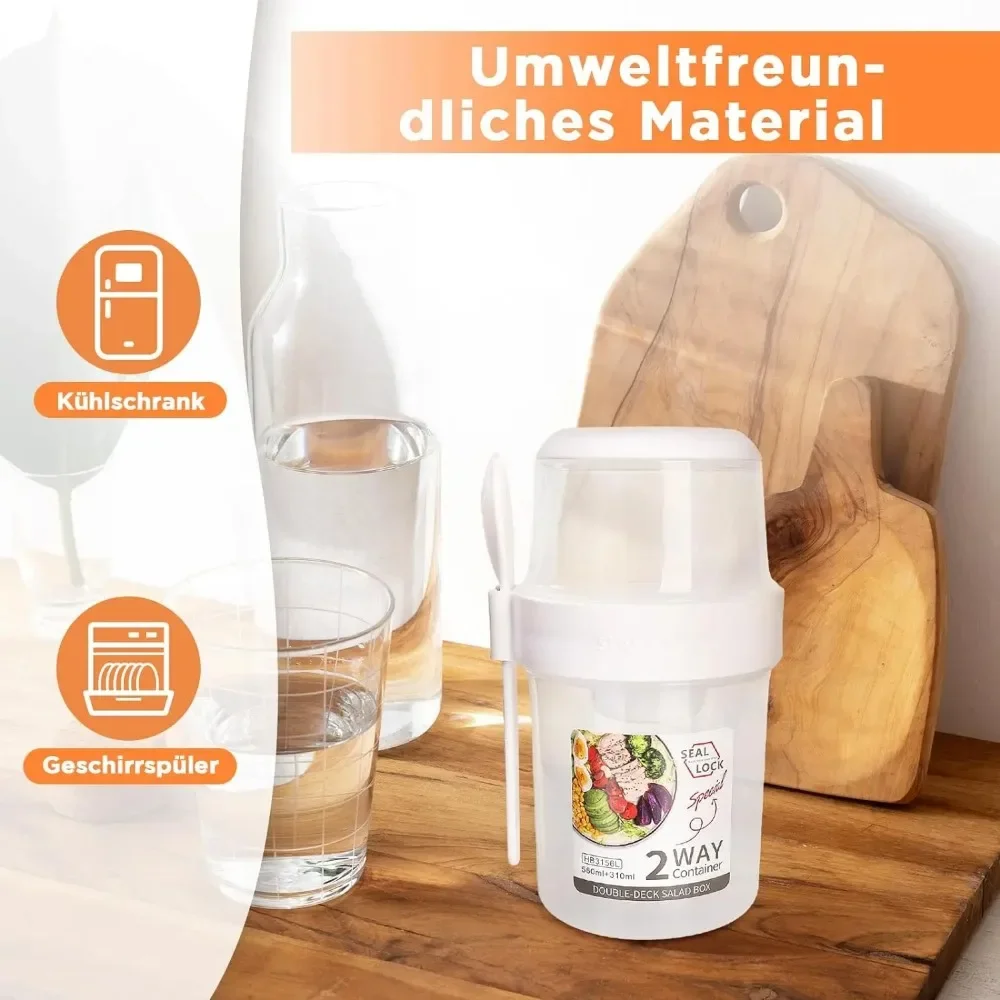 Food Storage Jar Set - ถ้วยสลัดถ้วยอาหารเช้าแบบพกพาเก็บอาหารกล่อง Bento ข้าวโอ๊ตธัญพืช Nut โยเกิร์ตคอนเทนเนอร์ชุดส้อมสําหรับโรงเรียน