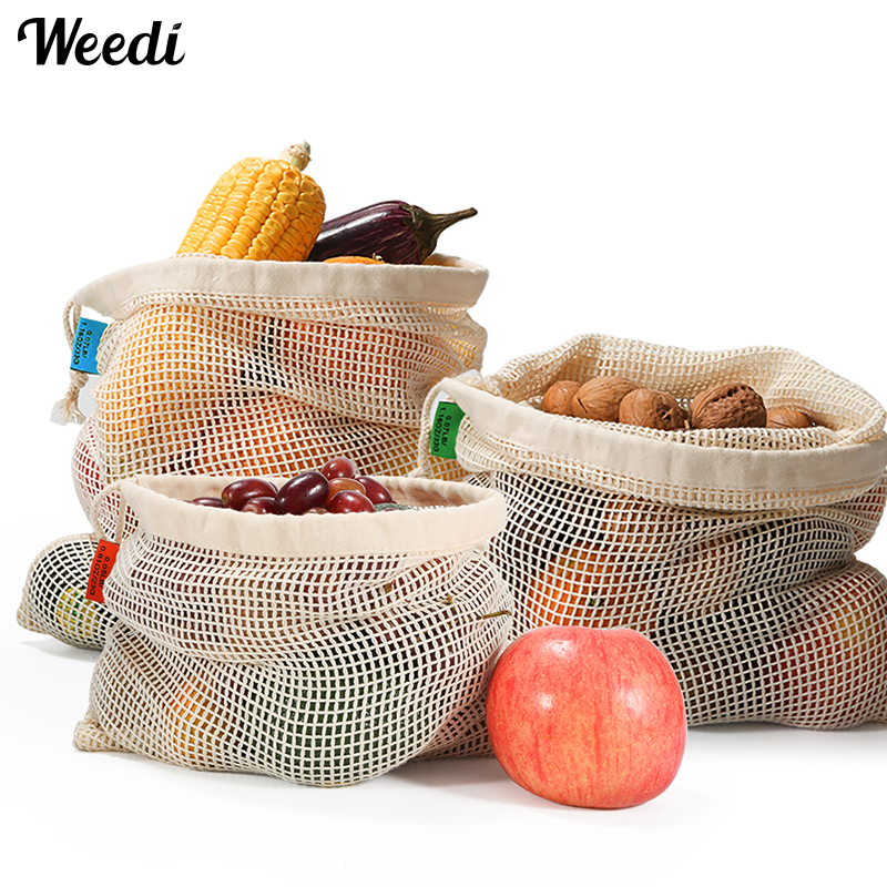 Produce Bag Reusable Mesh - ถุงผ้าฝ้ายออร์แกนิคสำหรับใส่ผลไม้และผัก ใช้ซ้ำได้ ทนทาน เป็นมิตรกับสิ่งแวดล้อม ถุงตาข่ายใส่ผลไม้และมันฝรั่ง พร้อมเชือกผูก