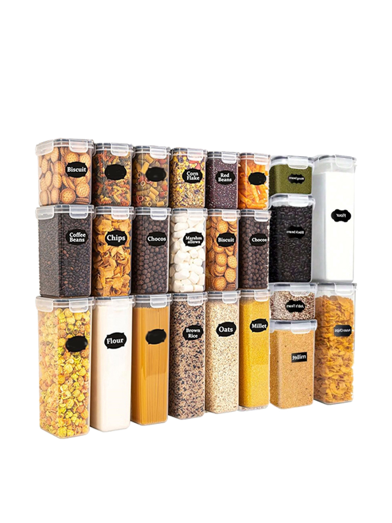 Food Storage Containers Set - 12 ชิ้น, ภาชนะเก็บอาหารสุญญากาศพร้อมฝาปิดและฉลาก, ภาชนะเก็บอาหารพลาสติกสำหรับครัว, โถเก็บของแห้งสำหรับแป้ง, น้ำตาล