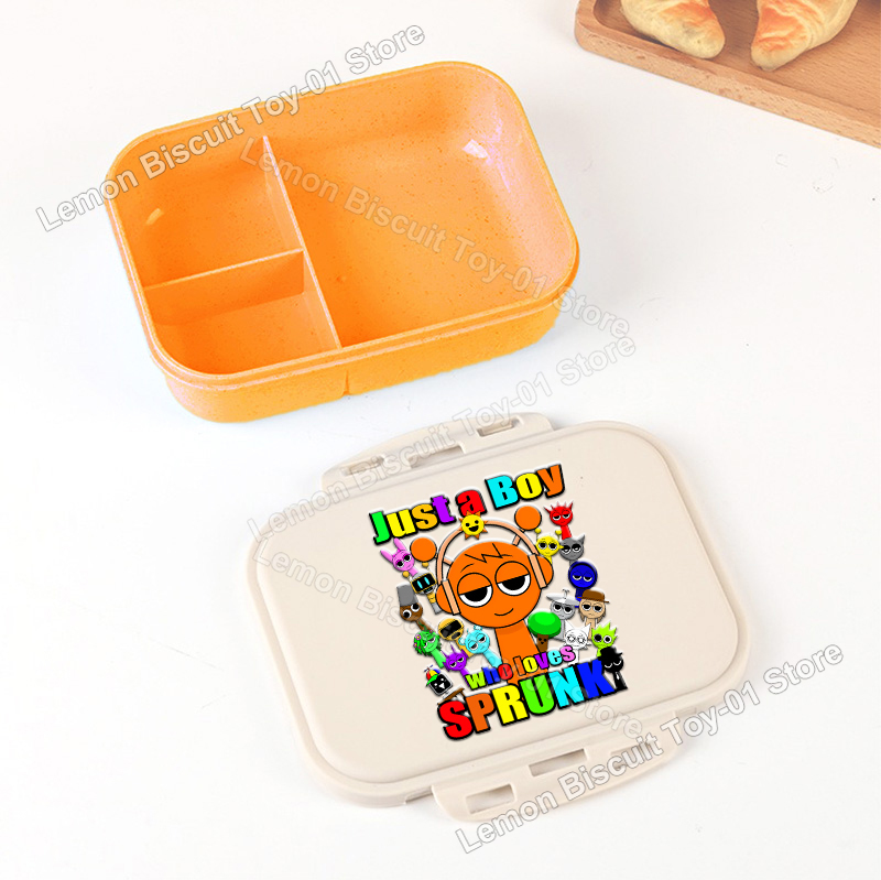 Food Storage Drawer Organizer - กล่องข้าวพกพา Sprunkis Series ทำจากฟางข้าว พร้อมช่องแบ่งอาหาร ลายการ์ตูน
