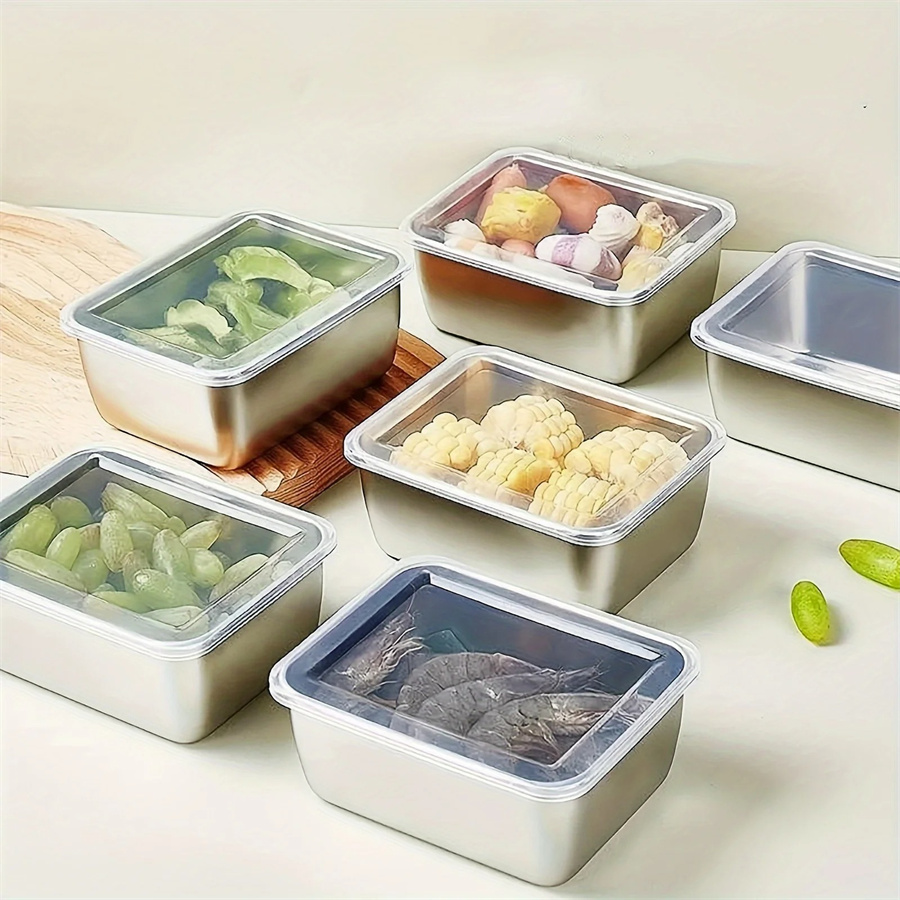 Food Storage Time - 1/3/5pcs สแตนเลสกล่องเก็บอาหารสดกล่องพร้อมฝาปิด, สี่เหลี่ยมผืนผ้าไส้กรอกก๋วยเตี๋ยวผลไม้จานฝาครอบ