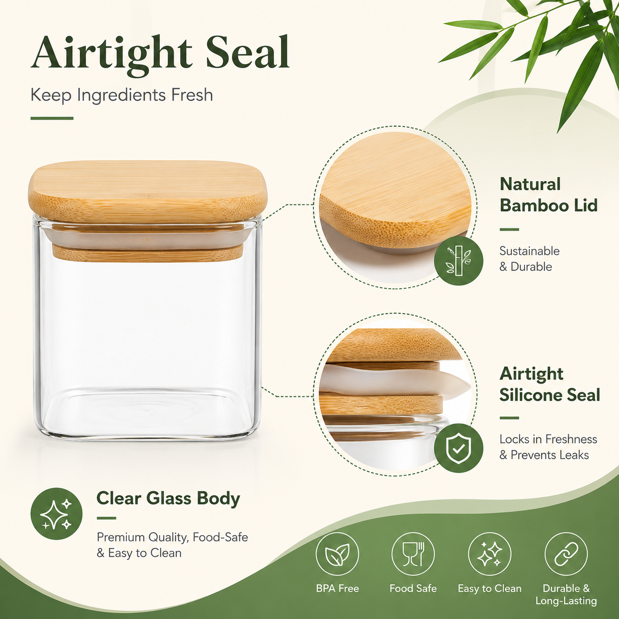 ขวดแก้วฝาไม้ไผ่ 120 มล. 4 ออนซ - Food Storage Jars With Lids บทวิจารณ์และราคา