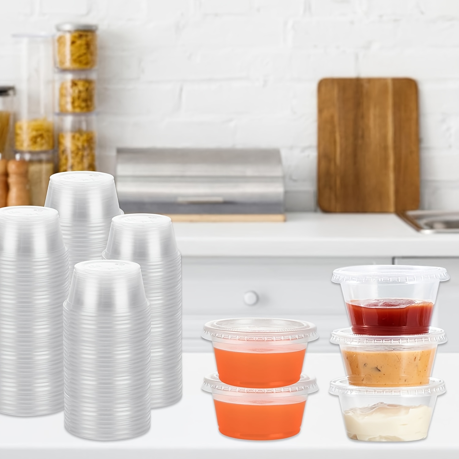 กล่องซอสพลาสติกแบบใช้แล้วทิ้ง  - Food Storage Jars With Lids บทวิจารณ์และราคา