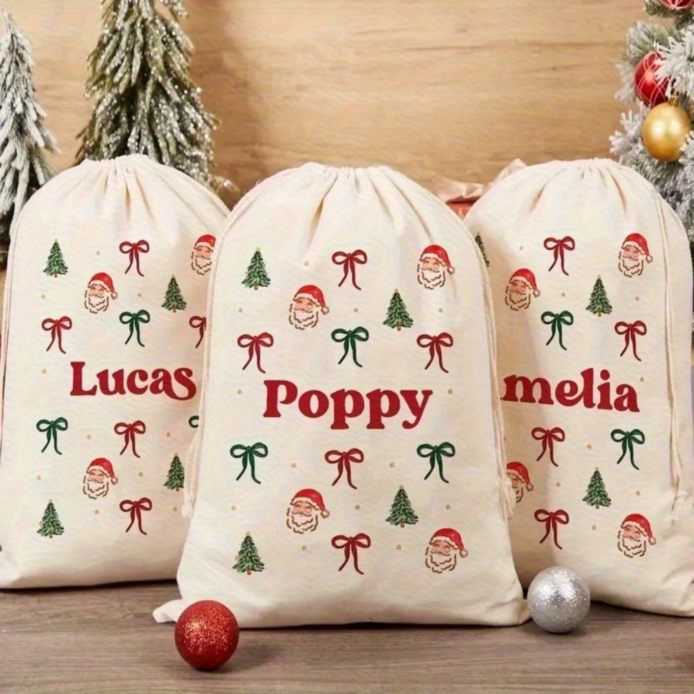 ถุงผ้ารูดลายซานต้าและโบว์คริสต - Food Storage Name บทวิจารณ์และราคา