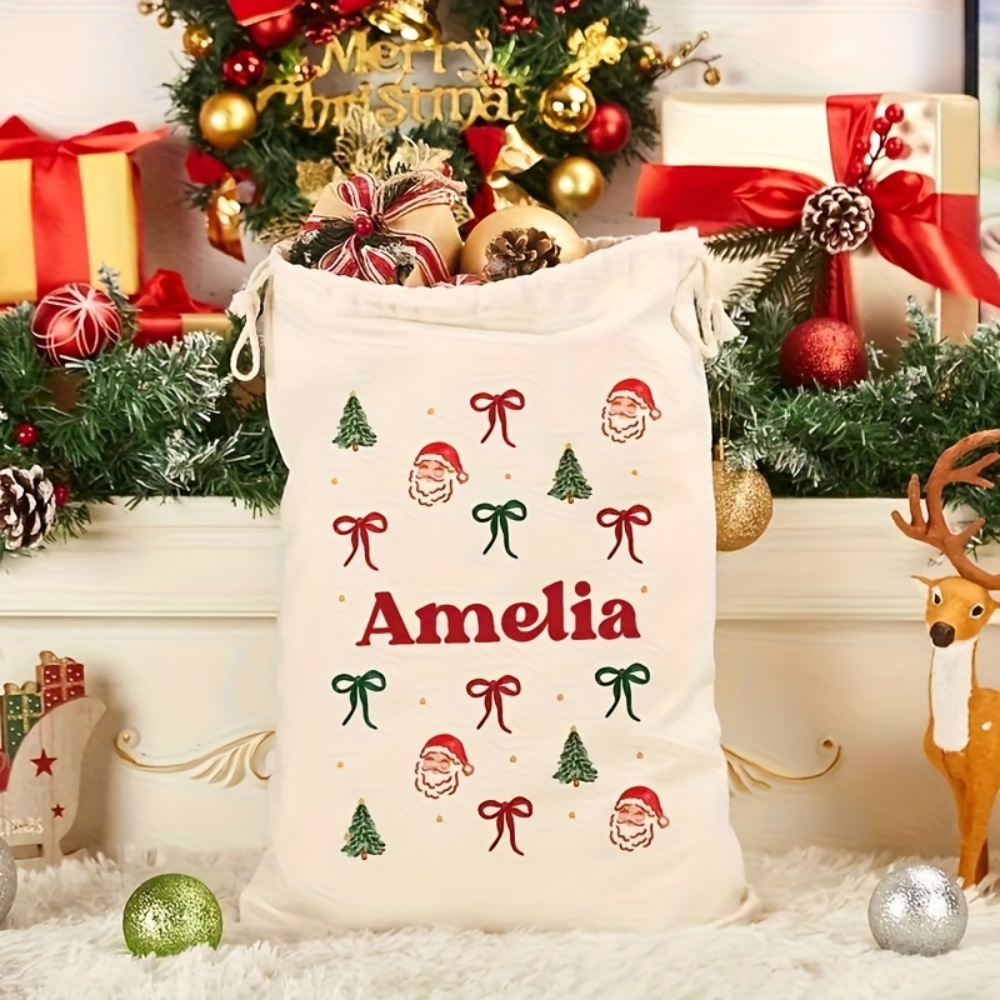 ถุงผ้ารูดลายซานต้าและโบว์คริสต - Food Storage Name บทวิจารณ์และราคา