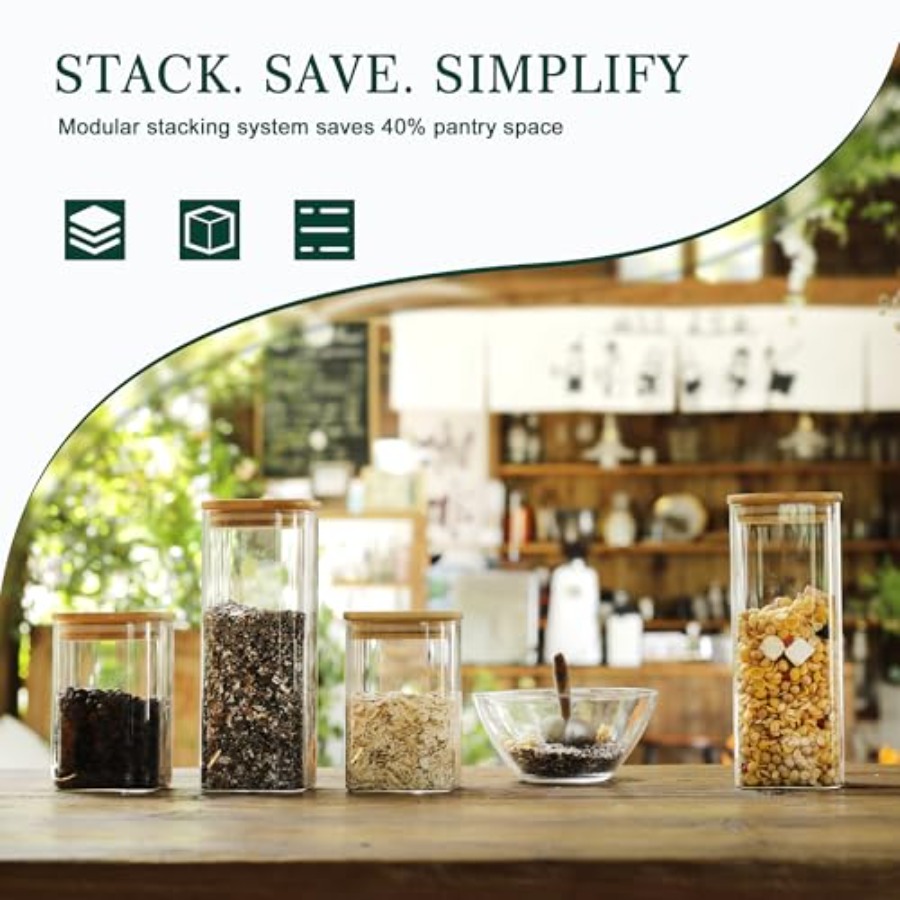 ชุดโหลแก้วทรงสี่เหลี่ยมพร้อมฝา - Food Storage Jars With Lids บทวิจารณ์และราคา