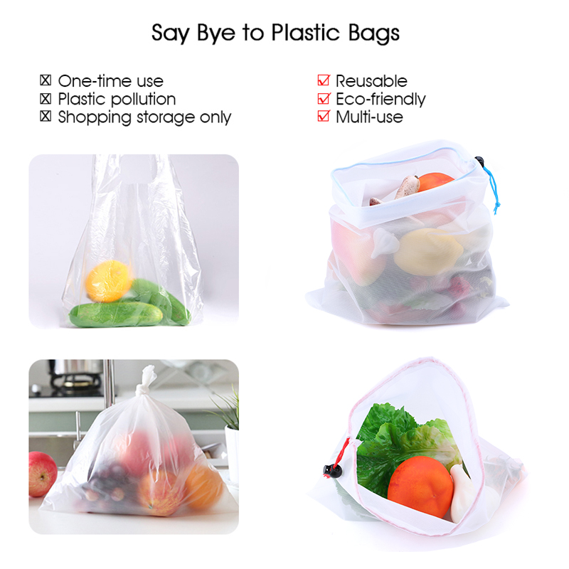 3/9/15pcs ผักผลไม้ตาข่ายผลิตกร - Produce Bag Reusable Mesh บทวิจารณ์และราคา