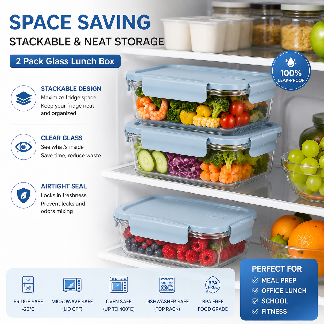 กล่องใส่อาหารแก้ว 2 ชิ้น ปลอดส - Food Storage Time บทวิจารณ์และราคา