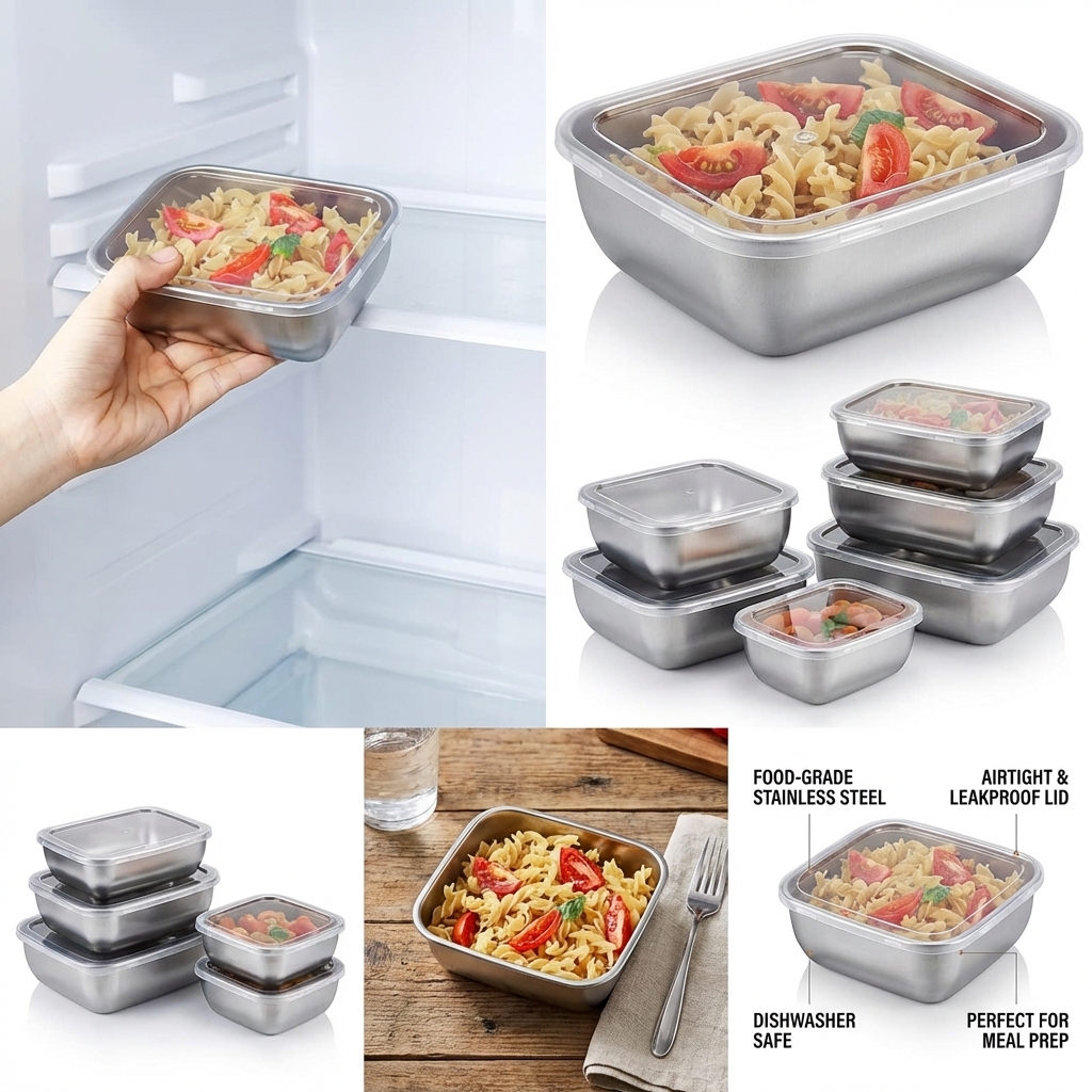 กล่องเก็บอาหารสแตนเลส 5 ชิ้น แ - Food Storage Jar Set บทวิจารณ์และราคา