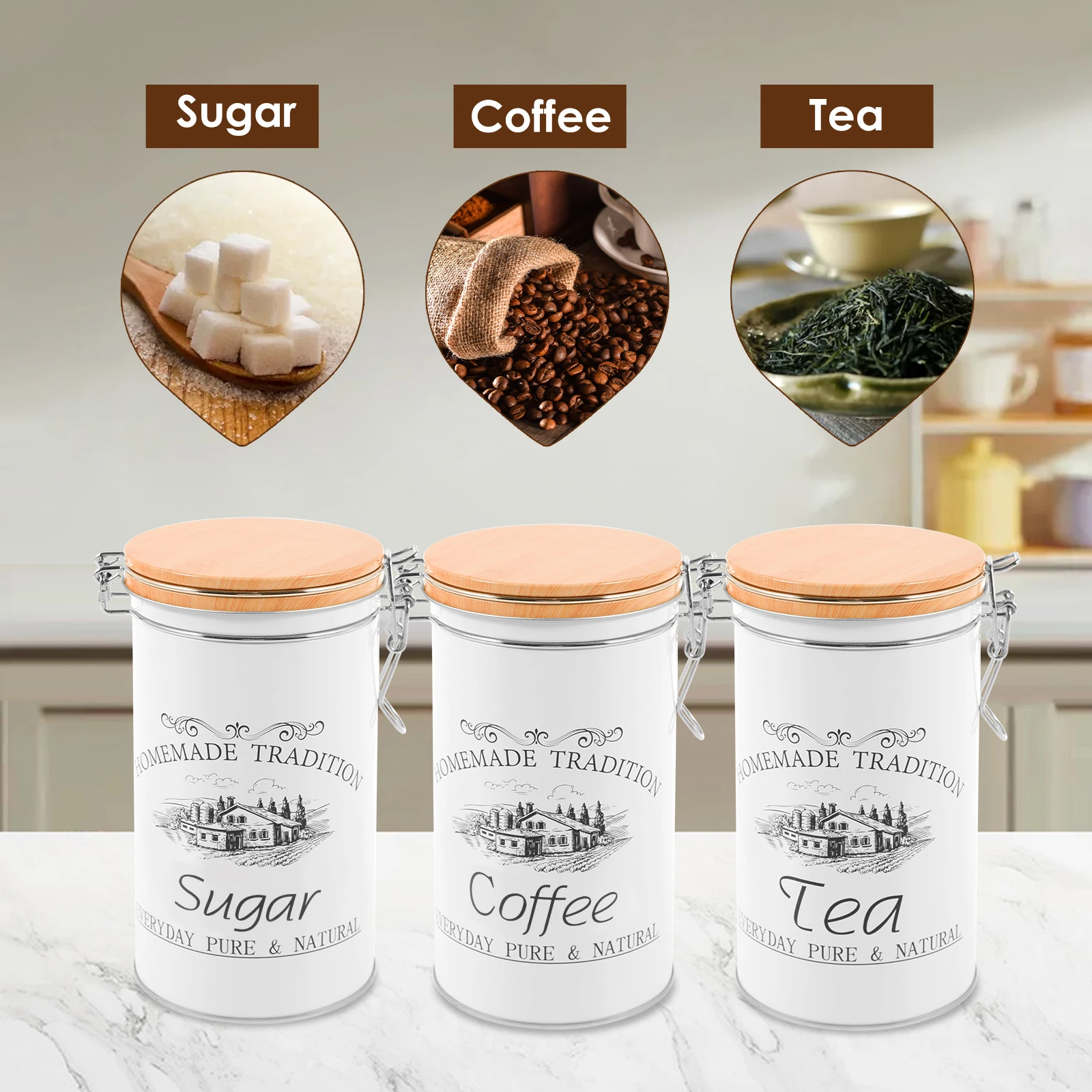 ชุดกระป๋องเก็บชา กาแฟ น้ำตาล 3 - Food Storage Jar Set บทวิจารณ์และราคา