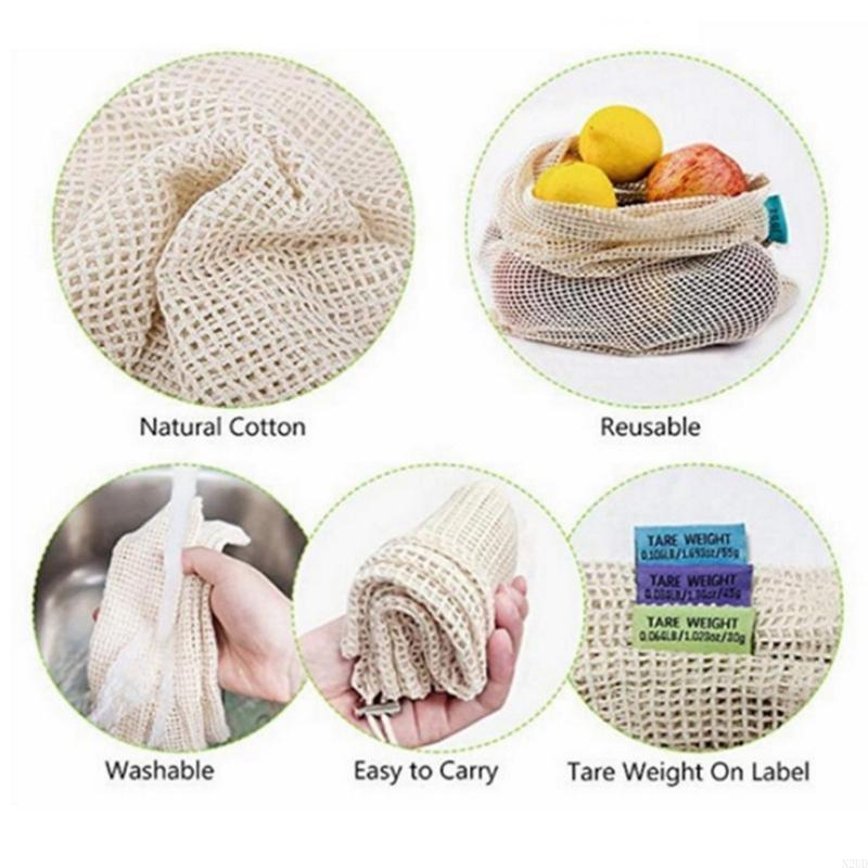 ตาข่ายผ้าฝ้ายผลิตถุงถุงตาข่ายผ - Produce Bag Reusable Mesh บทวิจารณ์และราคา