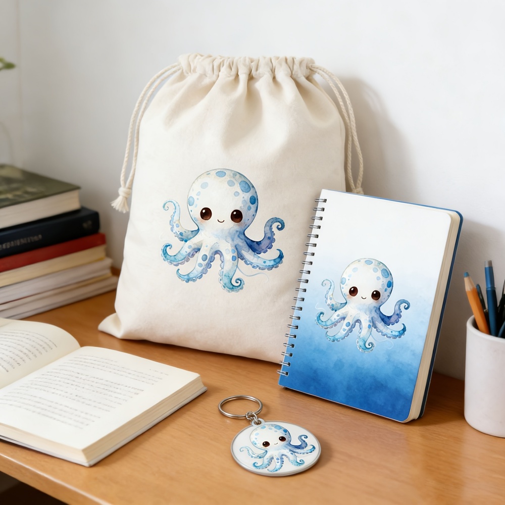 ถุงผ้ารูดเชือกพิมพ์ลายปลาหมึกน - Food Storage Name บทวิจารณ์และราคา