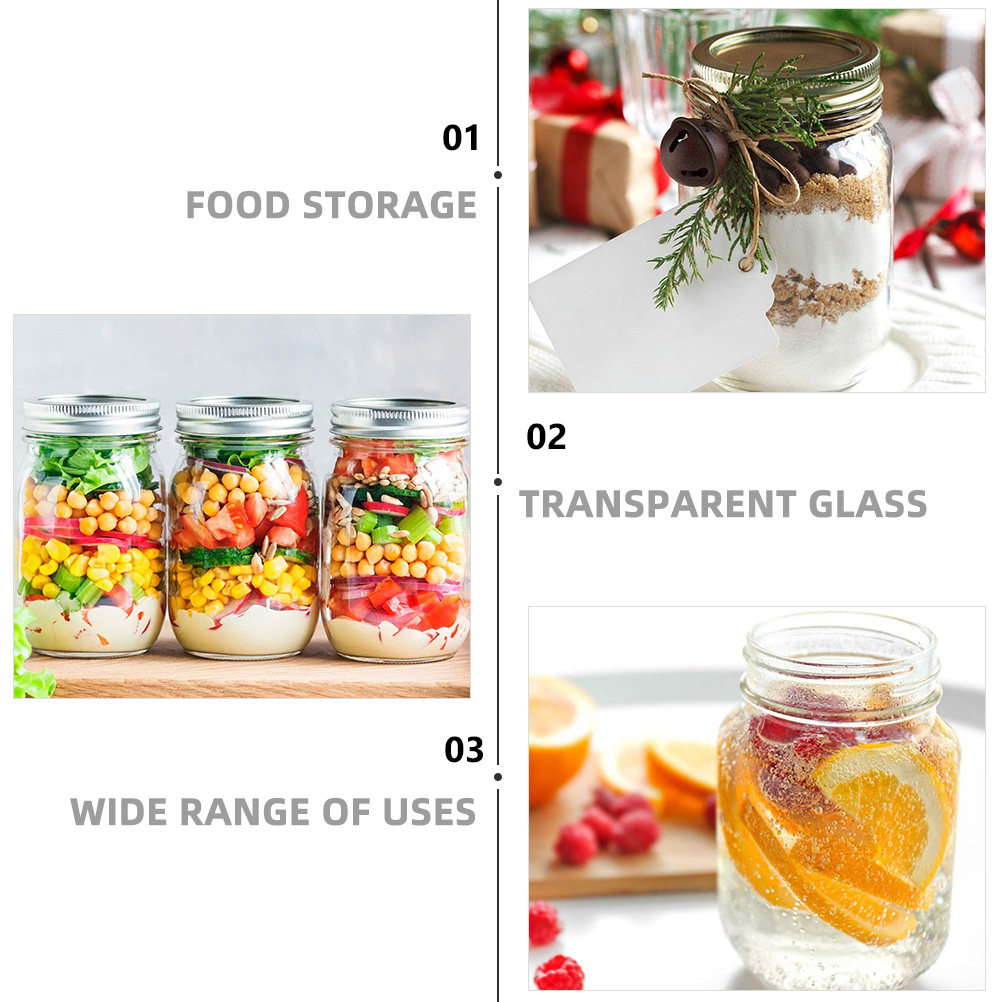 ขวดแก้วใสทรงกลม 6 ชิ้น พร้อมฝา - Food Storage Jars With Lids บทวิจารณ์และราคา