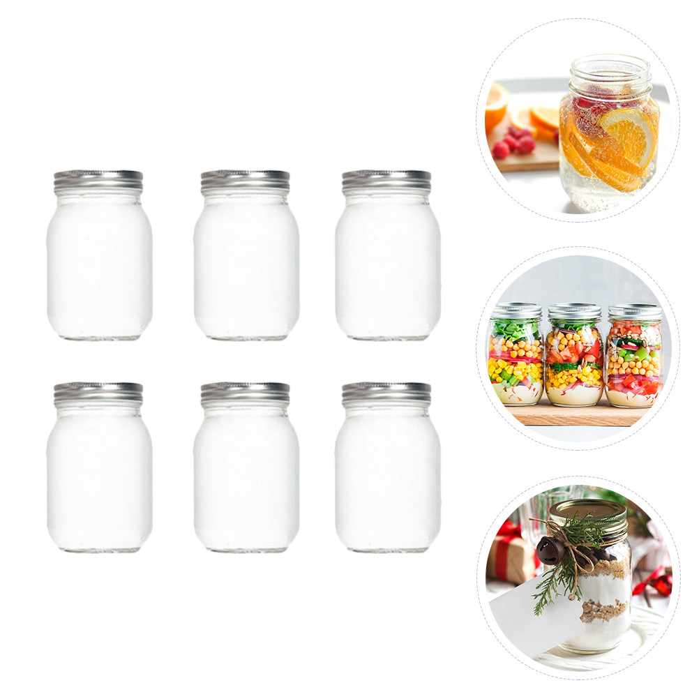 ขวดแก้วใสทรงกลม 6 ชิ้น พร้อมฝา - Food Storage Jars With Lids บทวิจารณ์และราคา