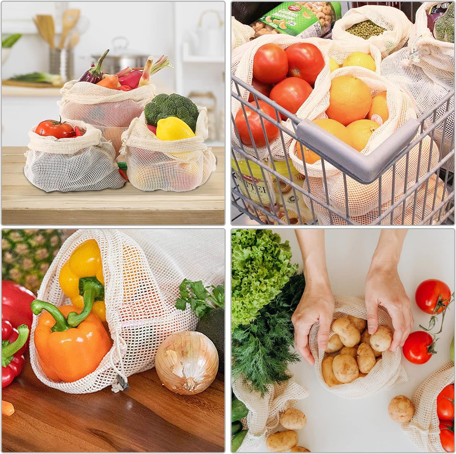 3pcs ผ้าฝ้ายตาข่ายผลิตถุงช้อปป - Produce Bag Reusable Mesh บทวิจารณ์และราคา