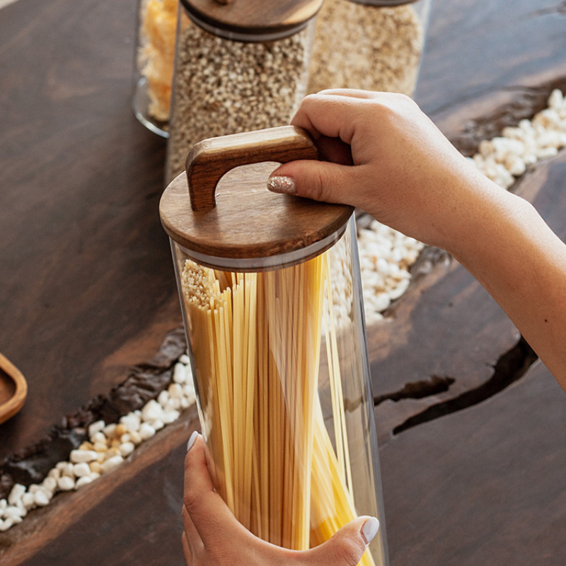 ขวดแก้วใสพร้อมฝาปิดไม้ไผ่กระป๋ - Food Storage Jars With Lids บทวิจารณ์และราคา