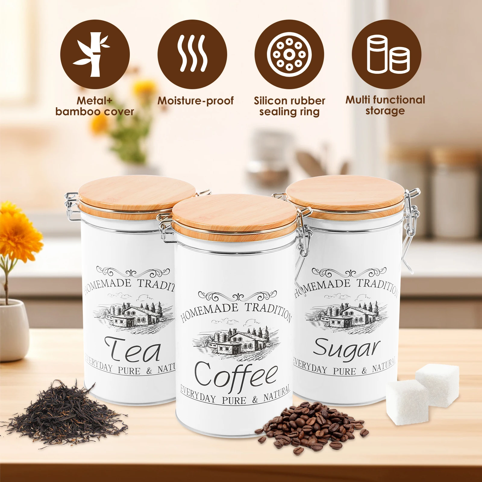 3 ชิ้น/เซ็ต กระป๋องชา กาแฟ น้ำ - Food Storage Jar Set บทวิจารณ์และราคา