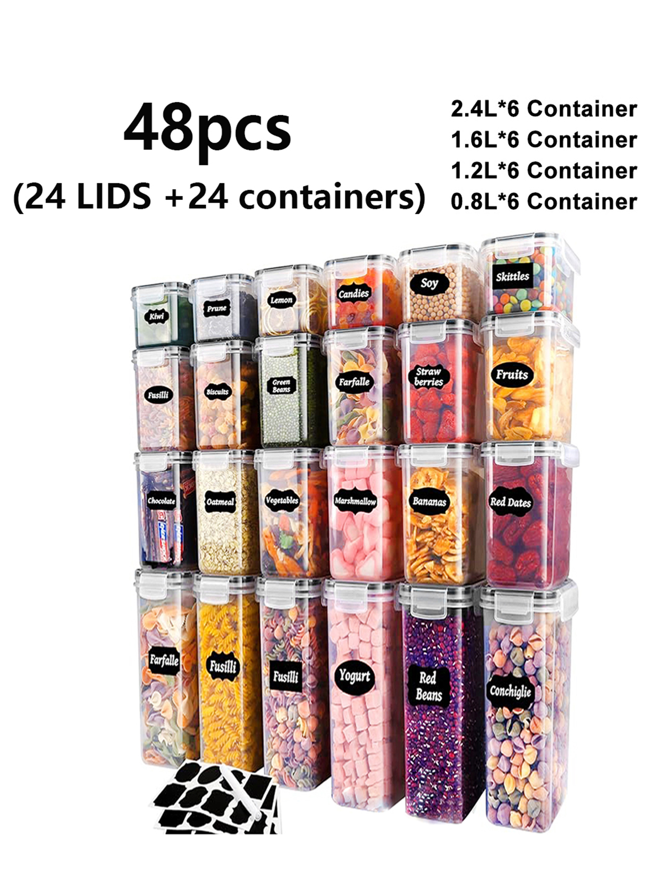 48 ชิ้น, ภาชนะเก็บอาหารแบบมีฝา - Food Storage Containers Set บทวิจารณ์และราคา