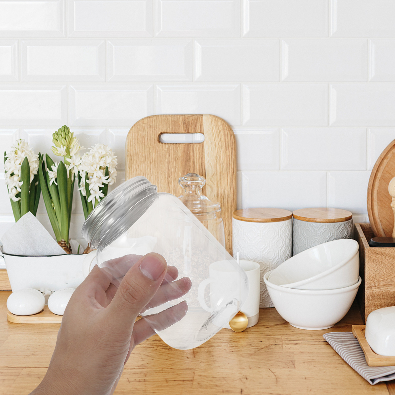 ขวดพลาสติกใส 4 ชิ้นพร้อมฝาปิดอ - Food Storage Jars With Lids บทวิจารณ์และราคา